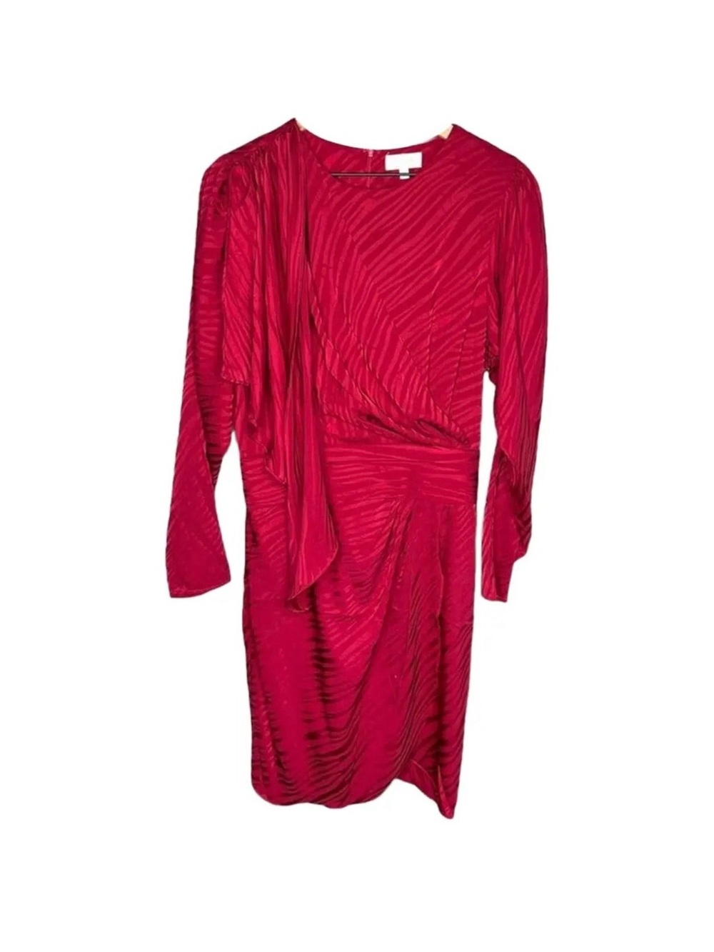 Ronny Kobo Collection Red Long-Sleeve Draped Midi Dress. Size SMALL